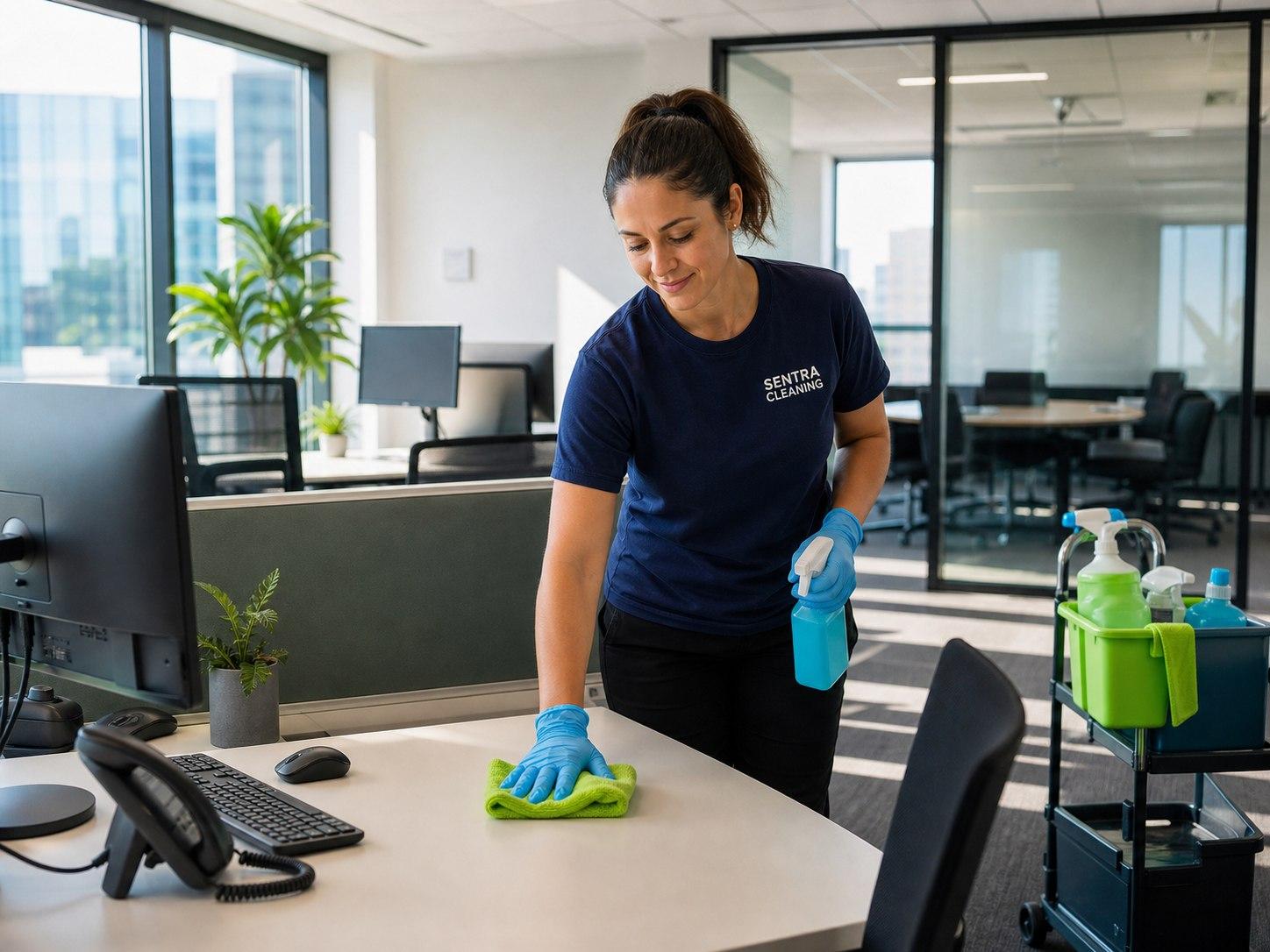 Professional housekeeping staff maintaining a clean workplace